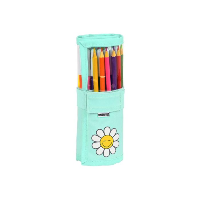 Estuche Escolar con Accesorios Smiley Summer fun Enrollable Turquesa (27 Piezas)