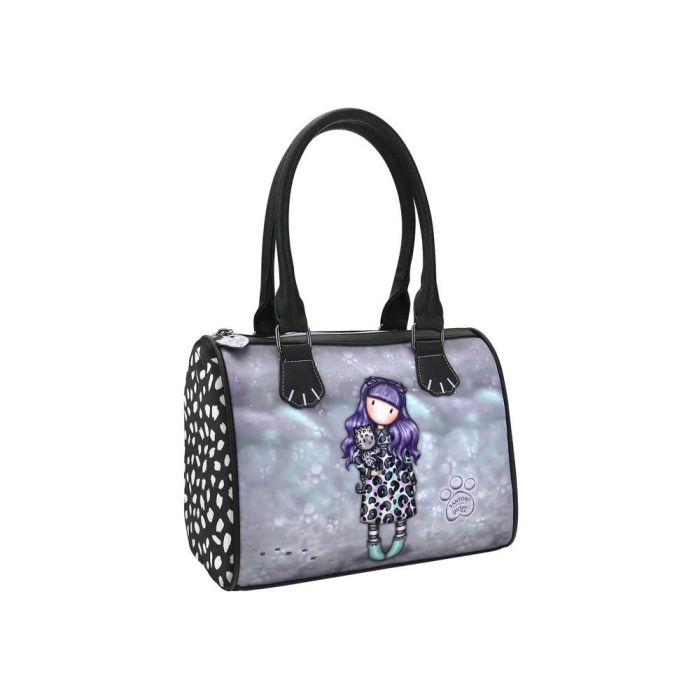 Bolso de Mano Gorjuss Smitten kitten Negro Blanco (28 x 22 x 13 cm)