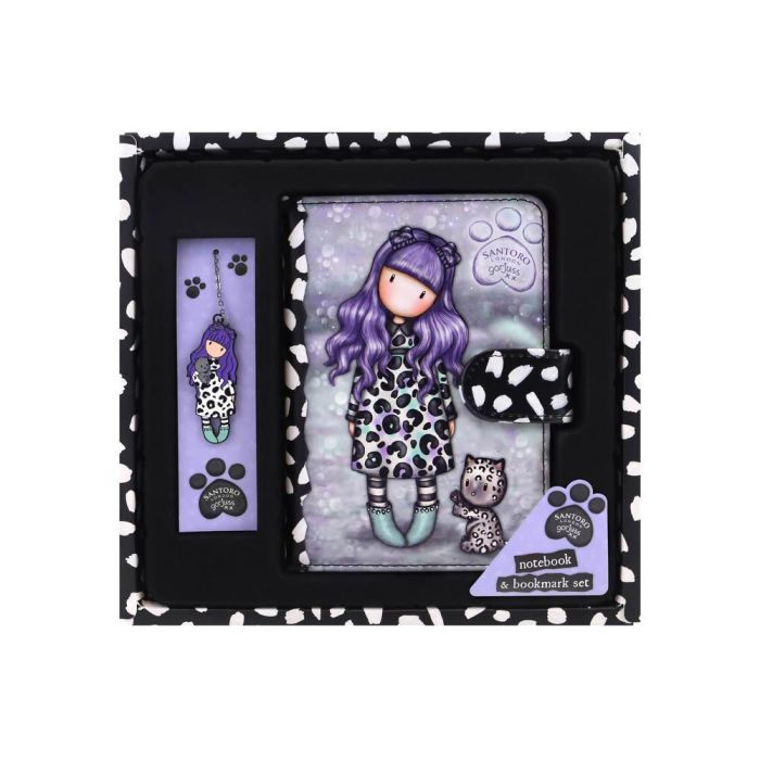 Set de Papelería Gorjuss Smitten kitten Morado Negro Blanco