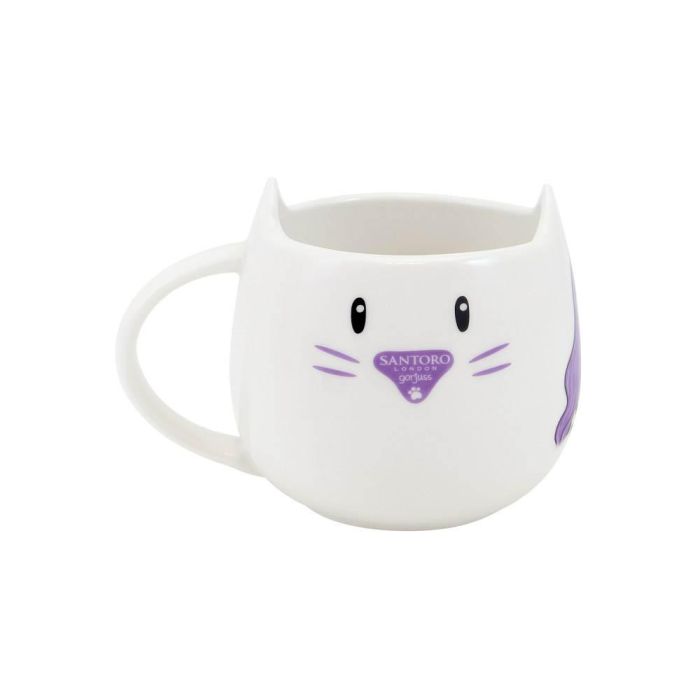 Taza con Plato Gorjuss Smitten kitten Blanco Negro Cerámica Posavasos Taza 1