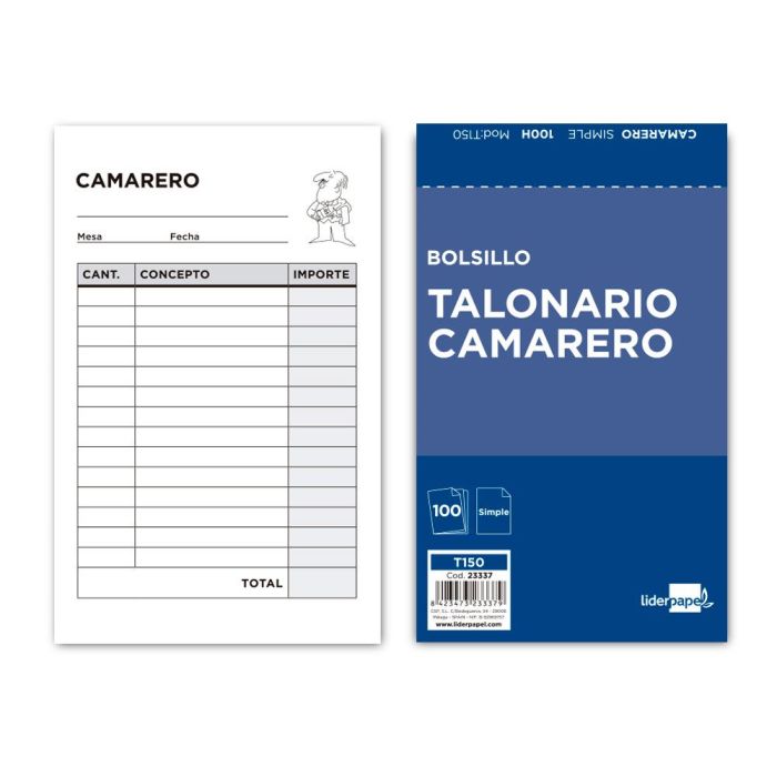 Talonario Liderpapel Camarero Bolsillo Original 150 10 unidades