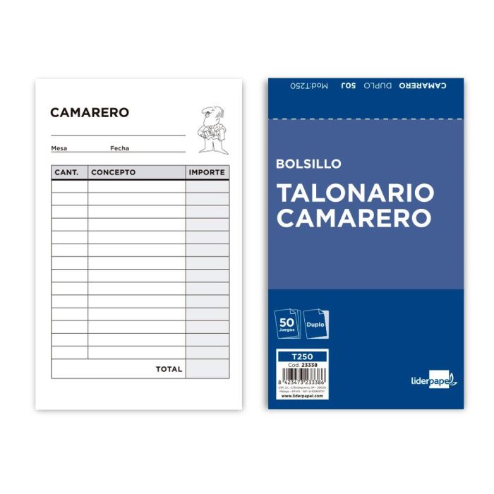 Talonario Liderpapel Camarero Bolsillo Original Y Copia 250 10 unidades