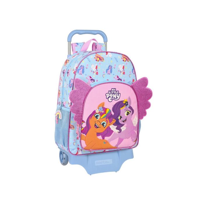 Mochila Escolar con Ruedas My Little Pony Wild & free Azul Rosa 33 x 42 x 14 cm