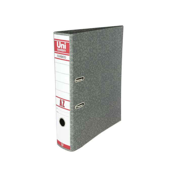 Unisystem Clásico archivador palanca 65mm folio rado cartón forrado gris