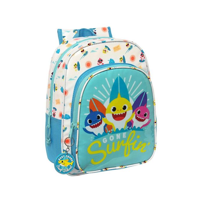 Mochila Escolar Baby Shark Surfing Azul Blanco 26 x 34 x 11 cm