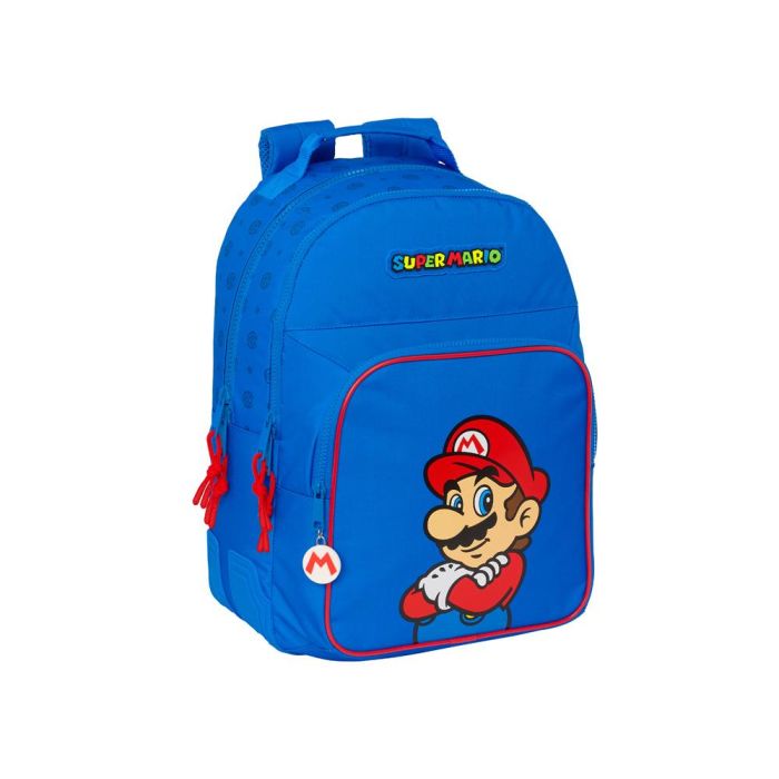 Mochila Escolar Super Mario Play Azul Rojo 32 x 42 x 15 cm