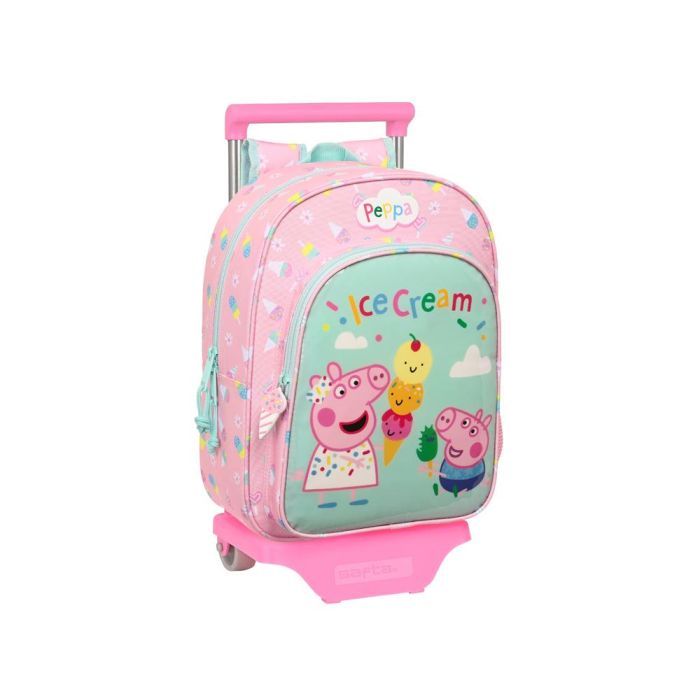 Mochila Escolar con Ruedas Peppa Pig Ice cream Rosa Menta 26 x 34 x 11 cm