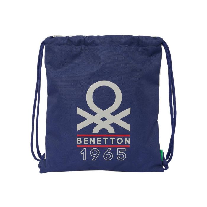 Bolsa Mochila con Cuerdas Benetton Varsity Gris Azul marino 35 x 40 x 1 cm