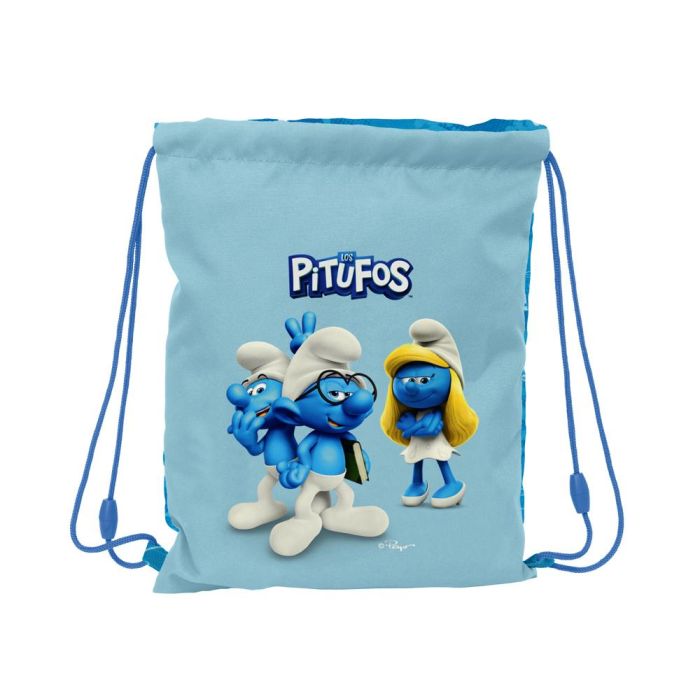 Bolsa Mochila con Cuerdas Los Pitufos Azul Azul cielo 26 x 34 x 1 cm