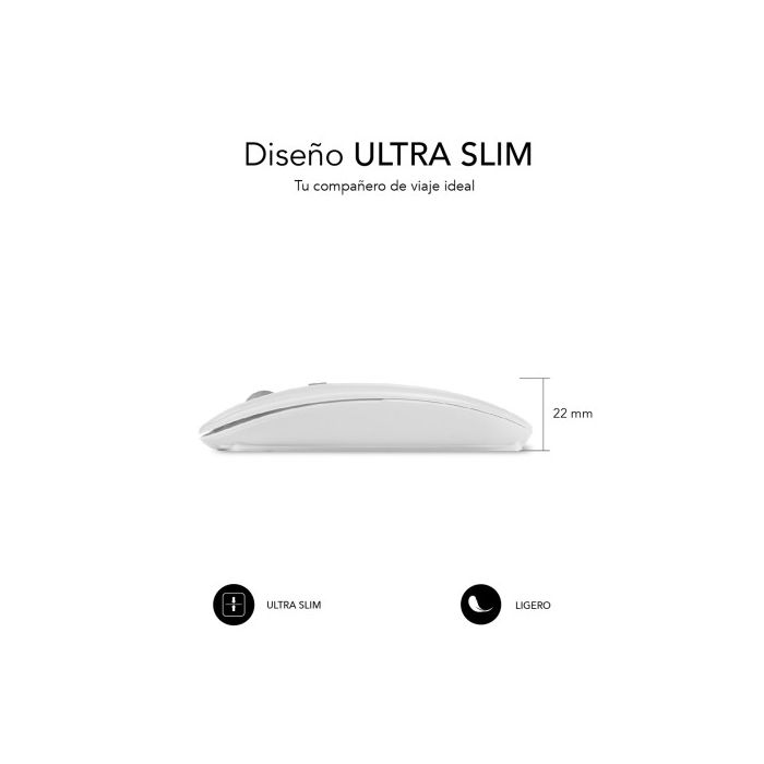 SUBBLIM Ratón Óptico Inalámbrico 2.4G y Bluetooth Dual Flat Mouse Recargable Blanco 2