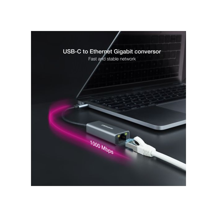 Adaptador USB C a Red RJ45 NANOCABLE Conversor USB-C a Ethernet Gigabit 10/100/1000 Mbps, Aluminio, Gris, 15 cm 2