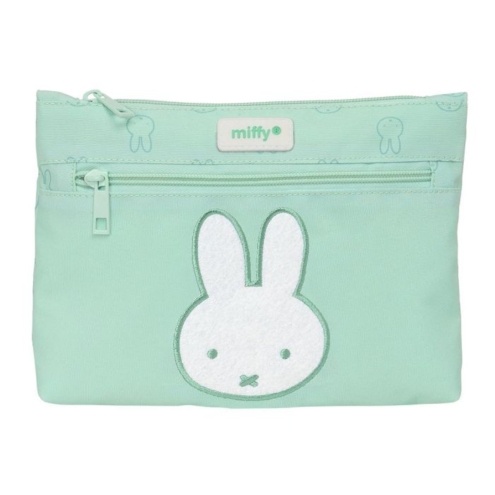 Bolso Escolar Portatodo Safta Grande 2 Cremallera Reciclado Y Repelente Agua Miffy Menta 160x230x30 mm