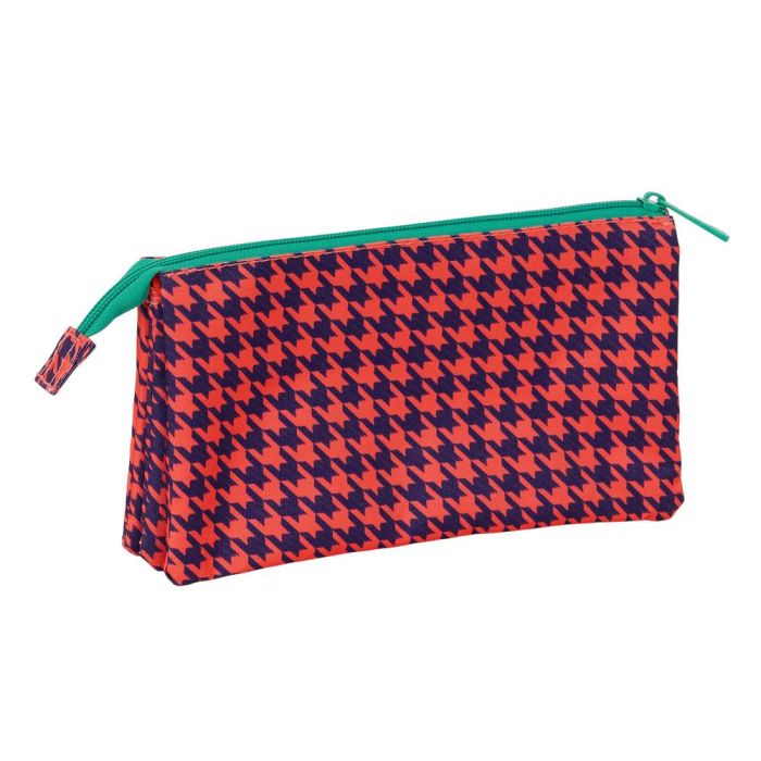 Bolso Escolar Portatodo Safta Triple Nait Nait Pata De Gallo Coral 120x220X30 mm 1