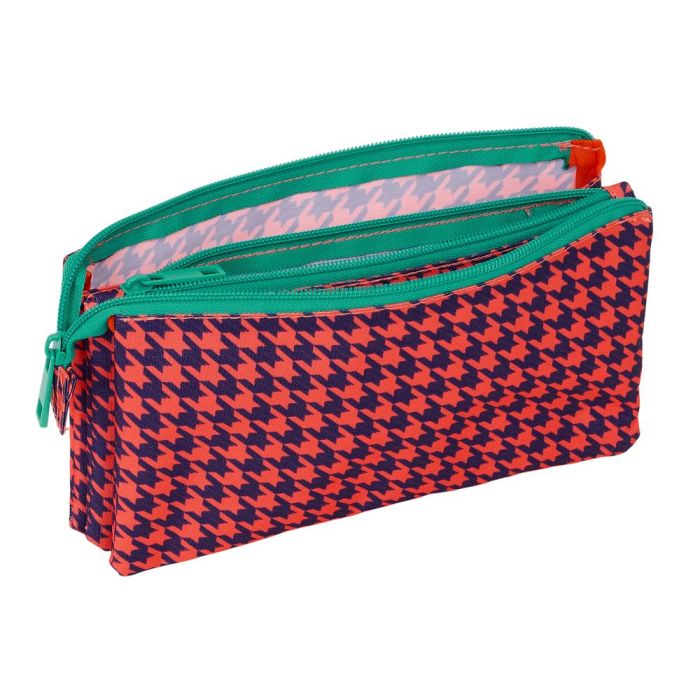 Bolso Escolar Portatodo Safta Triple Nait Nait Pata De Gallo Coral 120x220X30 mm 2