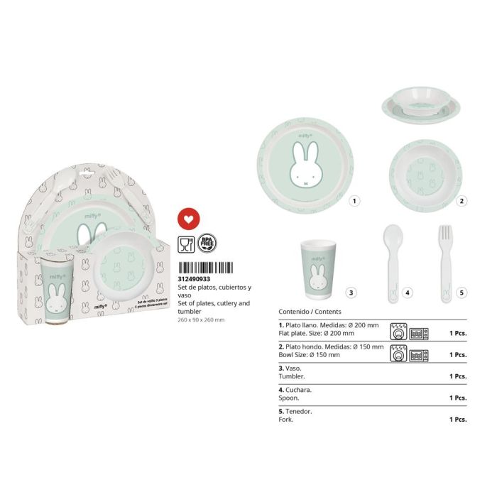 Set De Platos Cubiertos Y Vaso Safta Miffy Menta 260x260X90 mm 7