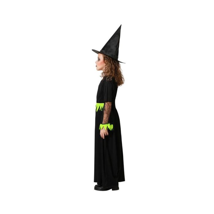 Disfraz Infantil de Bruja con Vestido Largo Verde y Negro, Sombrero de Punta para Niña 7-9 Años, Poliéster, Halloween 1 Disfraz Infantil de Bruja con Vestido Largo Verde y Negro, Sombrero de Punta para Niña 7-9 Años, Poliéster, Halloween 1