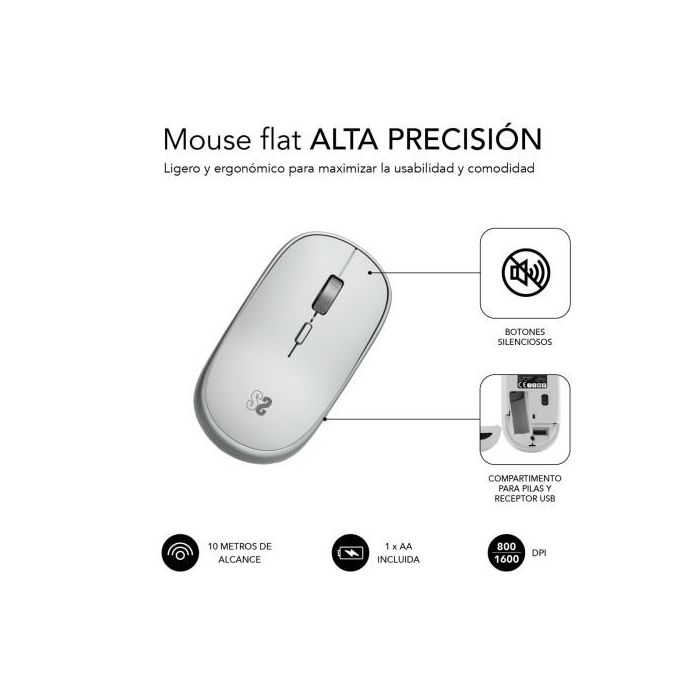 Ratón Mini Inalámbrico Subblim Wireless Mini/ Hasta 1600 DPI/ Plata 3