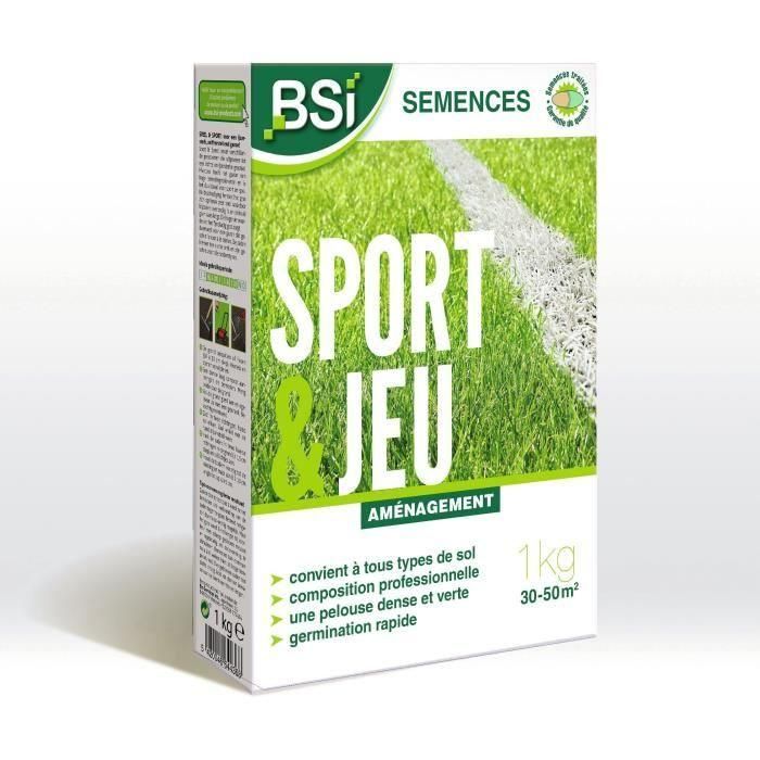 BSI - Semillas de césped - Sport & Play - Con revestimiento protector - Alta calidad - hasta 50 m² - 1Kg BSI - Semillas de césped - Sport & Play - Con revestimiento protector - Alta calidad - hasta 50 m² - 1Kg