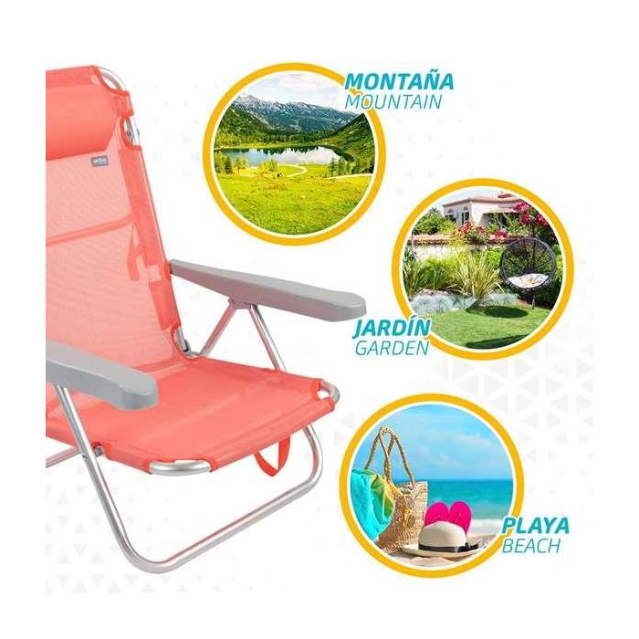 Silla playa plegable aluminio 5 posiciones flamingo 48x46x84 cm con cojin y asa. 5 Silla playa plegable aluminio 5 posiciones flamingo 48x46x84 cm con cojin y asa. 5