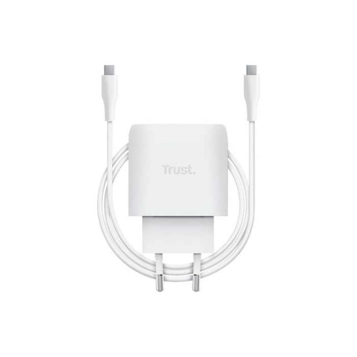 Trust Maxo 25522 Cargador de pared GaN 45W con 1xUSB Tipo-C y cable USB-C de 2m incluido para smartphone, tablet o portátil