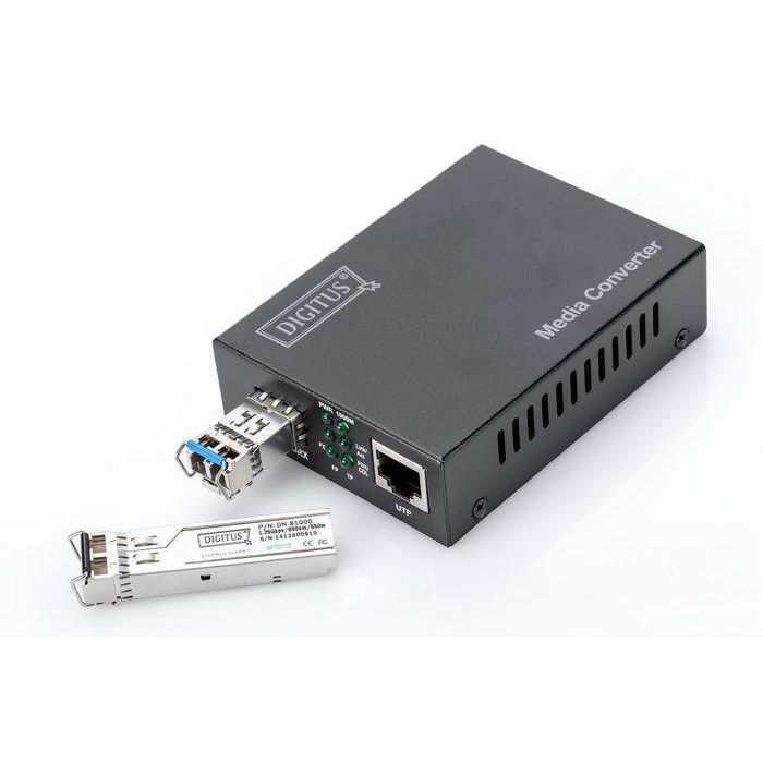 Digitus Convertidor de Medios Gigabit Ethernet, con Ranura SFP Abierta, para Conversión de Señales de Red de Cobre a Fibra Óptica, Sin Módulo SFP 1