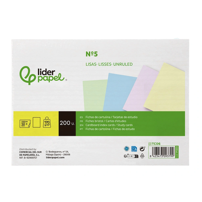 Liderpapel Tarjetas para Estudiar Lisas Cartulina Colores Pastel 170gr 160x220mm Paquete 200 Unidades 1 Liderpapel Tarjetas para Estudiar Lisas Cartulina Colores Pastel 170gr 160x220mm Paquete 200 Unidades 1