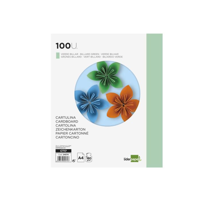 Cartulina Liderpapel A4 180 gr-M2 Verde Paquete De 100 Hojas 2