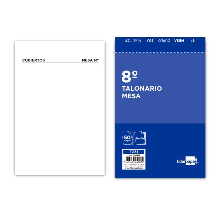 Talonario Liderpapel Camarero Mesa Octavo Original Y Copia 231 Papel Autocopiante 10 unidades