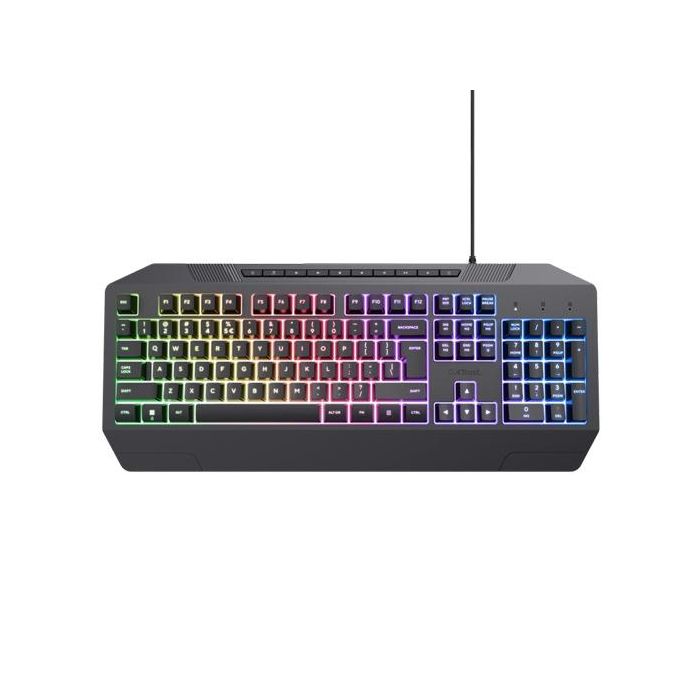 Trust teclado gtx 836 evocx gaming cable usb multimedia luces rainbow led negro