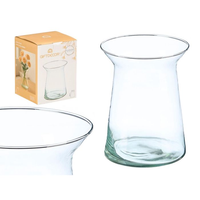 Giftdecor - Jarrón de Cristal Ancho Transparente, Forma Boca Abierta 20 cm Alto x 13.5 cm Boca (Set de 12)
