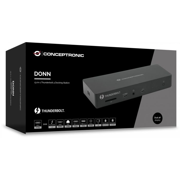 Conceptronic Docking USB-C 13-en-1 con 1xHDMI, 2xThunderbolt, 2xUSB-A 3.2, 2xUSB-C, Audio, PD96W, 1xRJ45 2.5GbE 6