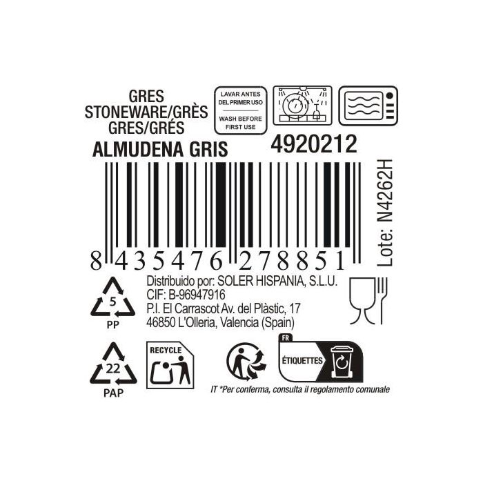 La Mediterranea Mug 330 cc Gris "Almudena" - 8.5 x 11 x 12.5 cm (36 Unidades) 4