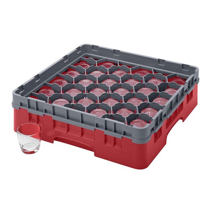 CAMBRO - 30S318-163 - Cesta de lavado 30 comp. 1 altura - 7,84 cm Ø máx. - alt. máx. 9,4 cm - 50 x 50 x 14,3 cm - Rojo
