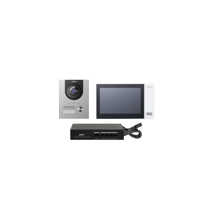 (Dhi-Ktp01L(S) )Dahua Kit de Videoportero Ip Compuesto por 1X Videoportero Dhi-Vto2201F-P 1X Monitor (Vth2421Fw-P) 1X Switch Dh-Pfs3005-4Et-36E