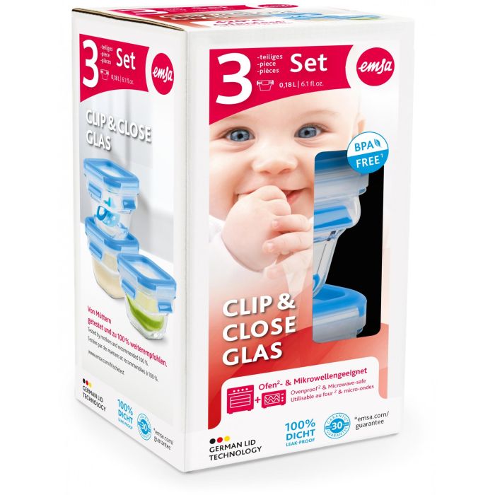 Emsa N10507 Clip & Close Glas Frischhaltedosen-Set 3-teilig Transparent/Blau 4 Emsa N10507 Clip & Close Glas Frischhaltedosen-Set 3-teilig Transparent/Blau 4