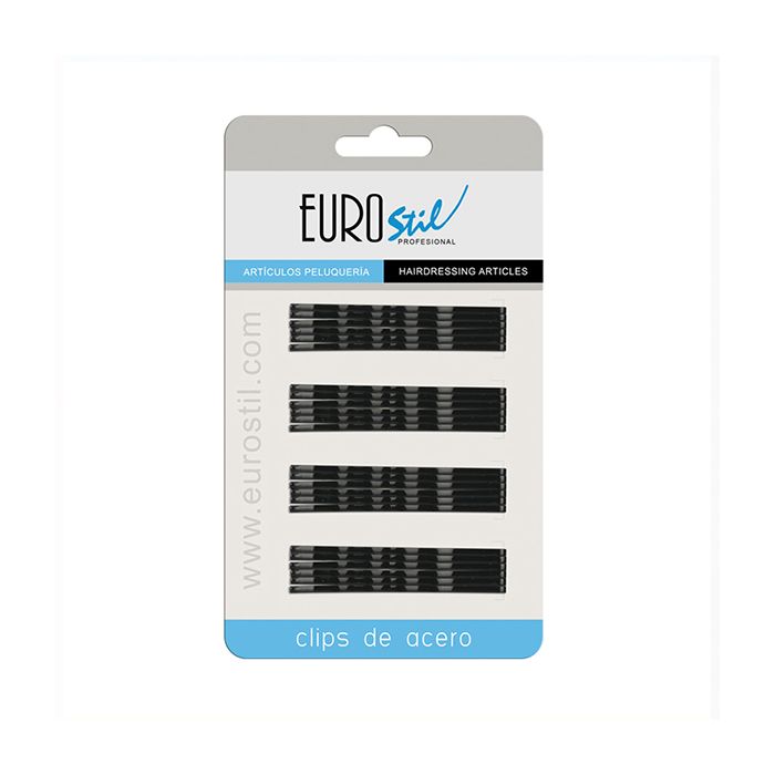 Eurostil Ondulados clips acero negro negro 70mm pack
