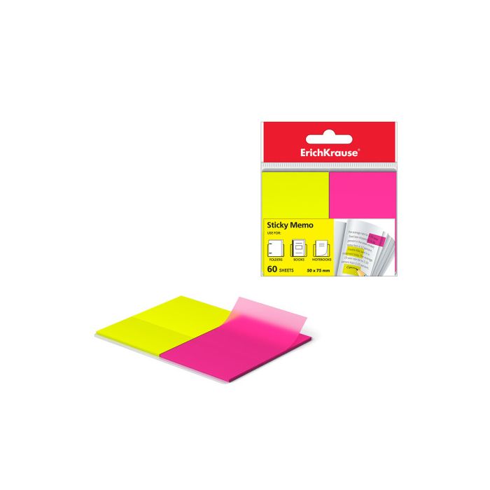 Blister 60 Marcapaginas Neon 50X75Mm 2 Colores Amarillo/Rosa ERICH KRAUSE 31180