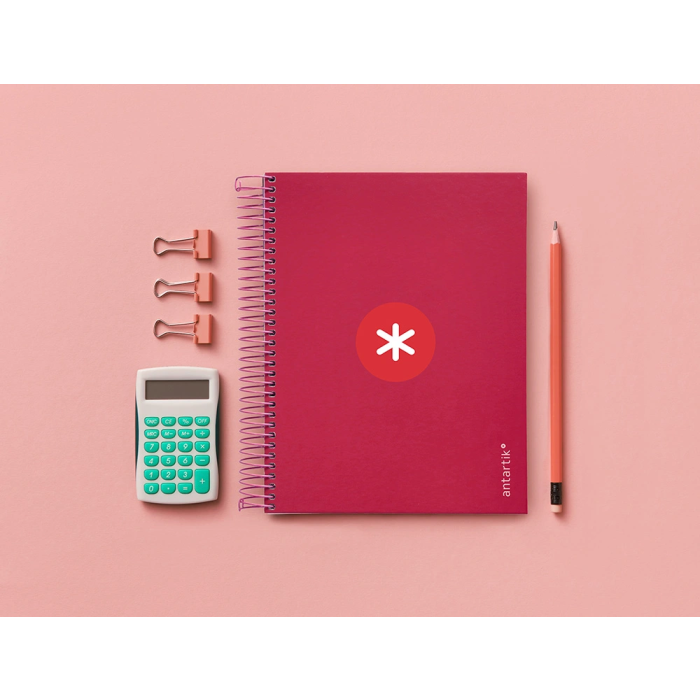 Antartik Cuaderno Espiral A5 Micro Tapa Forrada 120 Hojas 90 Gr Cuadro 5mm 5 Bandas Taladros Color Frambuesa 9