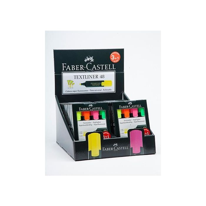 Faber - castell marcador fluorescente textliner 48 surtidos - blister 3+1 en caja expositora 22 estuches-