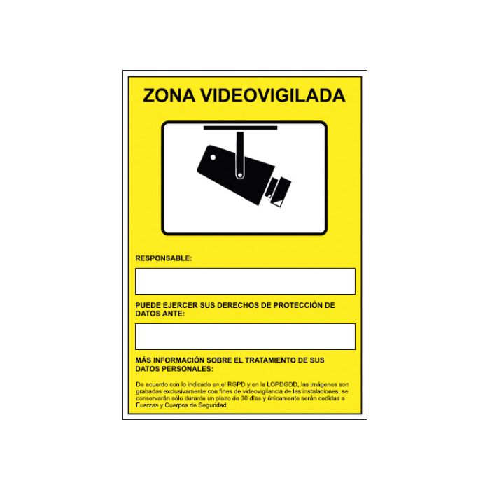 Archivo 2000 Señal "cámaras de vigilancia en grabación las 24 horas" 210x297 pvc amarillo