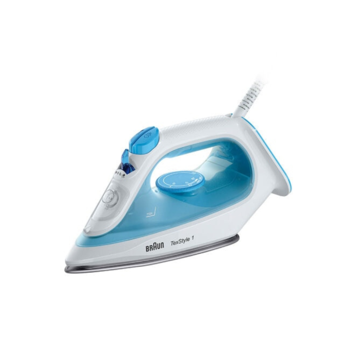 Braun SI1050BL Plancha a vapor TexStyle 1, Suela cerámica, 2000 W, Fun. autolimpieza, Antigoteo, Azul/Blanco