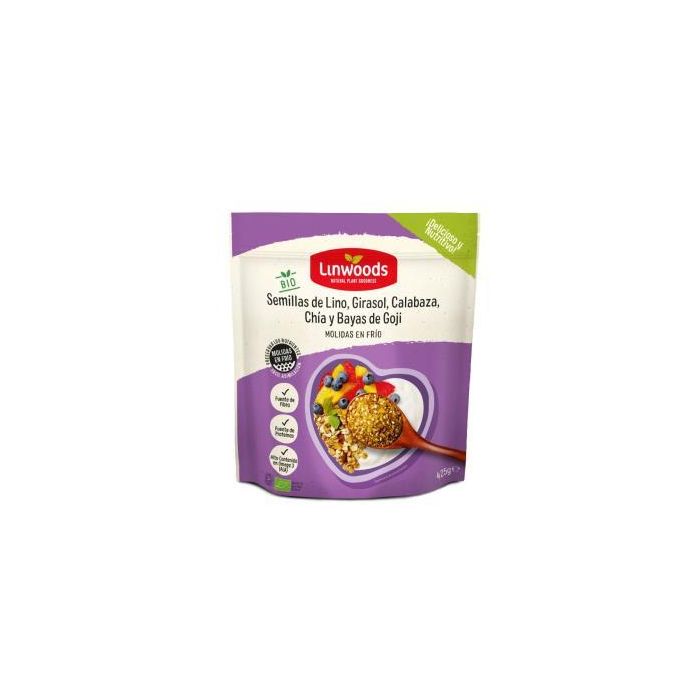 LINWOODS Semillas de Lino, Calabaza, Girasol, Chía y Goji 425g – Fuente de Proteínas, Fibra y Omega 3, Sin Gluten, Vegano
