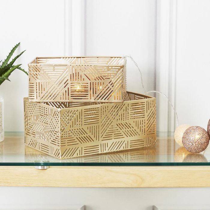 Home Deco Factory Juego De 2 Cestas Doradas Plástico 1