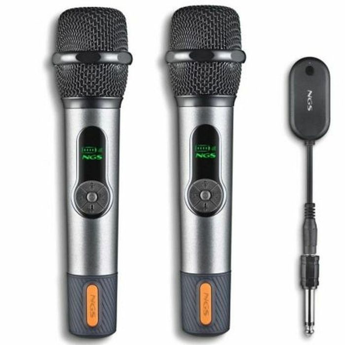 NGS SINGERSTARDUO Pack 2 Micrófonos Inalámbricos Dinámicos Singer Star Duo con Receptor, Jack 3.5/6.3mm, 30h Autonomía para Karaoke