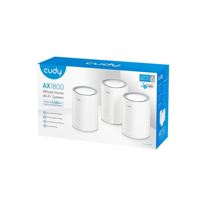 Cudy M1800 Sistema de Malla Wi-Fi 6 (802.11ax) de Doble Banda (2.4 GHz / 5 GHz), Pack de 3 Unidades, Blanco