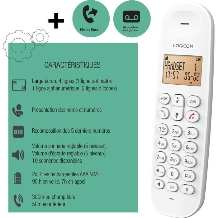 Teléfono fijo inalámbrico - LOGICOM - DECT ILOA 155T SOLO - Blanco - Con contestador automático 4 Teléfono fijo inalámbrico - LOGICOM - DECT ILOA 155T SOLO - Blanco - Con contestador automático 4