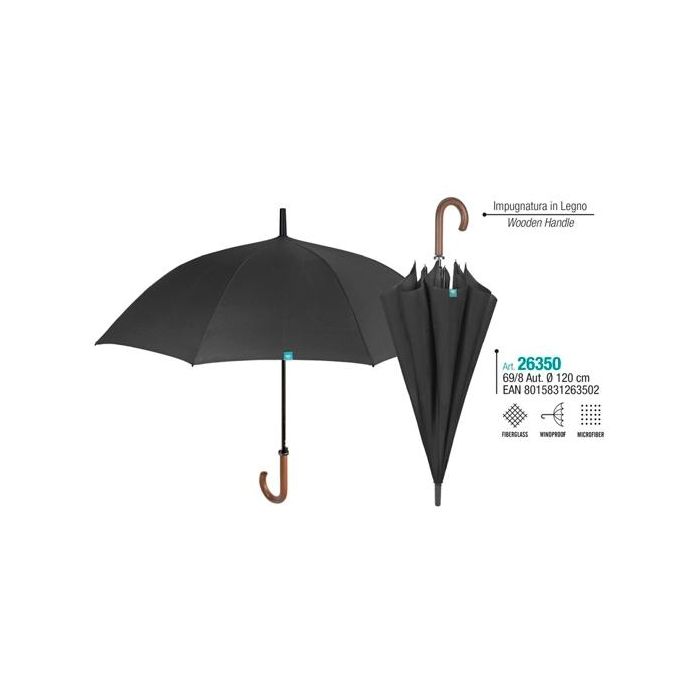 Perletti Paraguas hombre golf 69/8 aut. negro mango madera