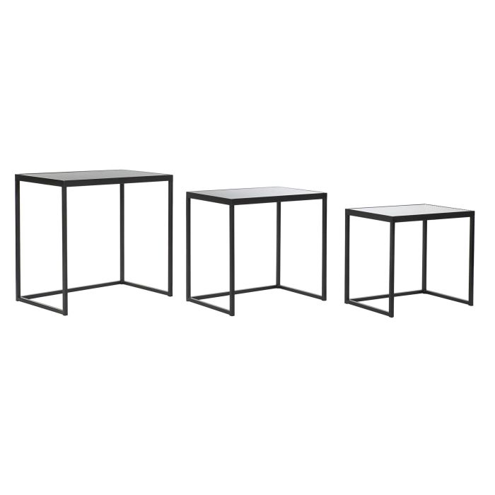 DKD Home Decor Mesita Auxiliar Loft Negra, Set de 3 Mesas Auxiliares de Diseño Industrial Moderno - Metal y Cristal - 58x36.5x53.5 cm