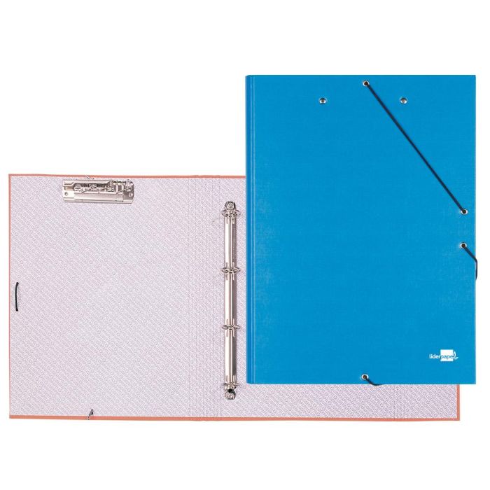 Carpeta De 4 Anillas 25 mm Redondas Liderpapel Folio Carton Forrado Paper Coat Celeste Con Miniclip Y Solapas 1