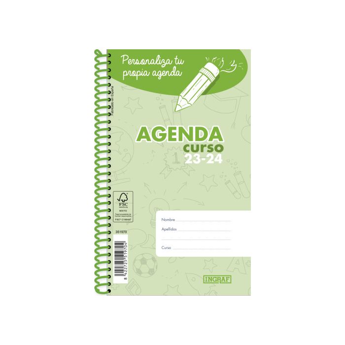 Agenda Escolar 2023-2024 Personalizable 8º Dia/Pagina Tapa Polipropileno Ingraf 351970